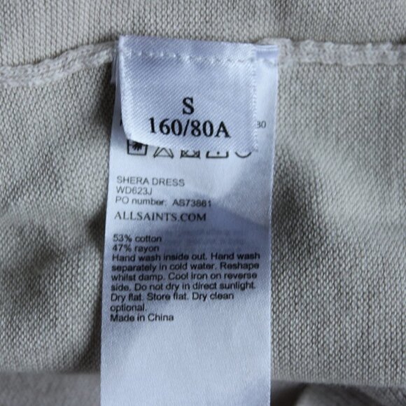 ALL Saints Size Small Shera Dress Cotton Blend Cream - Picture 7 of 7